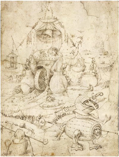 Paysage infernal par Bosch, Hieronymus (c. 1450-1516). Plume, encre indienne brune sur papier, c. 1500, Collection privée - Hieronymus Bosch