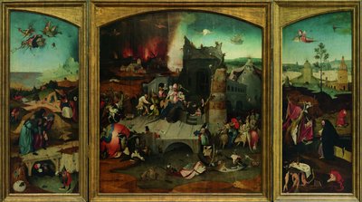 La Tentation de Saint Antoine. Reproduction haute résolution du projet Google Art. Le coin supérieur gauche a dû être rééchantillonné - Hieronymus Bosch