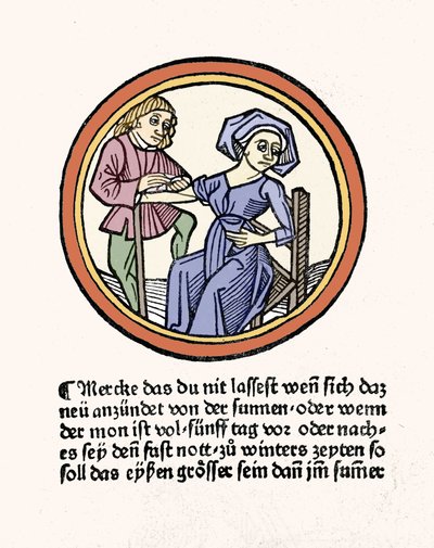 Une femme saignant. Xylographie tirée du Buch de Chirurgie de Hyeronimus Braunschweig. Strasbourg 1497 - Hieronymus Brunschwig