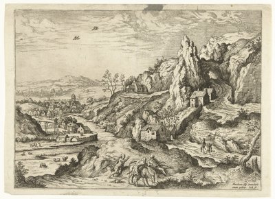 Abraham et Isaac en route vers le lieu du sacrifice (Landschappen met bijbelse en mythologische scènes) - Hieronymus Cock