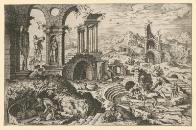 Saint Jérôme dans un paysage de ruines - Hieronymus Cock