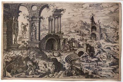 Paysage de ruines avec saint Jérôme en pénitence - Hieronymus Cock