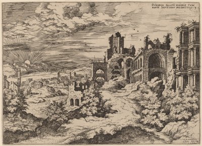Ruines sur le Palatin avec un paysage panoramique - Hieronymus Cock