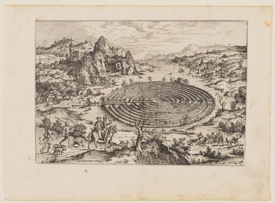 Le labyrinthe crétois, extrait de Paysages avec scènes bibliques et mythologiques - Hieronymus Cock