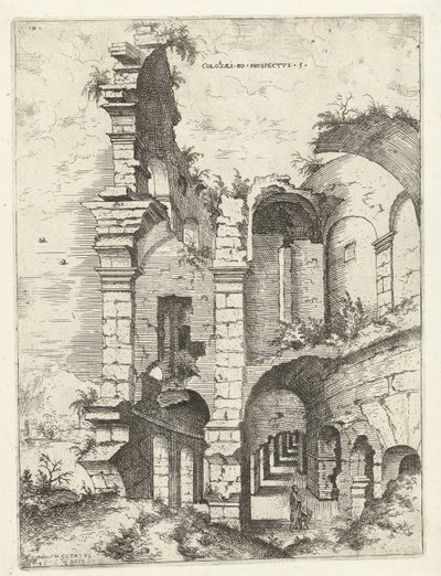 Cinquième vue du Colisée à Rome (Colossæi ro prospectvs 5) (Ruines romaines) - Hieronymus Cock