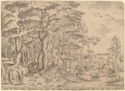 Paysage avec la tentation du Christ - Hieronymus Cock after Pieter Bruegel the Elder