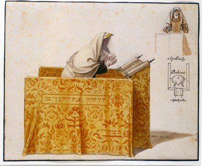 Rabbin dans une synagogue, dessin par Hieronymus Hess (1799 - 1850), projet pour figurine. (JM 1190) Musée juif de Bâle, Suisse. - Hieronymus Hess
