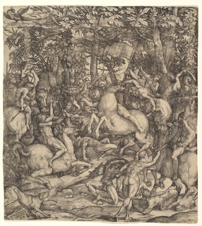 Bataille entre cavalerie et infanterie dans un bois, XVIe siècle - Hieronymus Hopfer