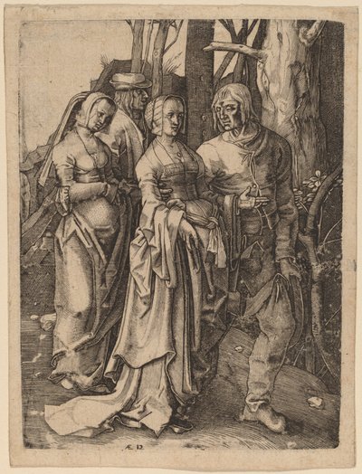 Les deux couples dans la forêt - Hieronymus Wierix after Lucas van Leyden