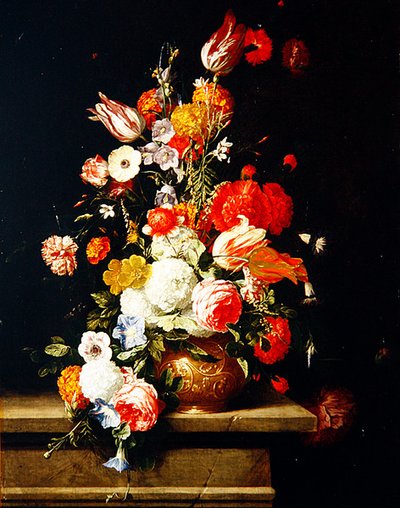 Roses, pivoines, tulipes et hortensias dans une urne en bronze décorative - Hieronymus the Elder Galle