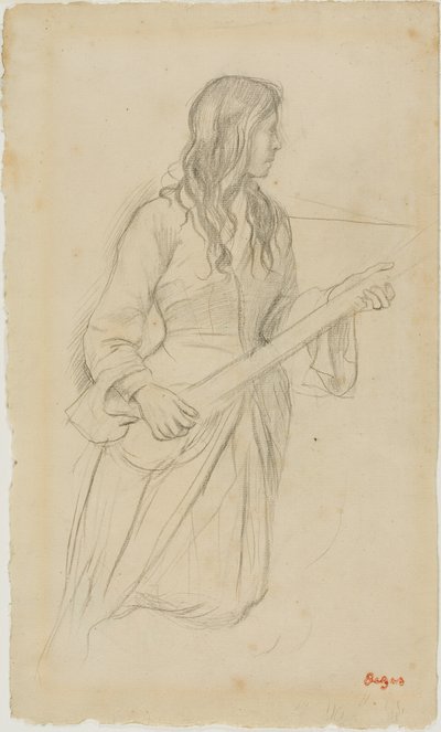 Jeune femme jouant de la mandoline, étude pour le portrait de Mlle Fiocre dans le ballet "La Source" - Hilaire Germain Edgar Degas