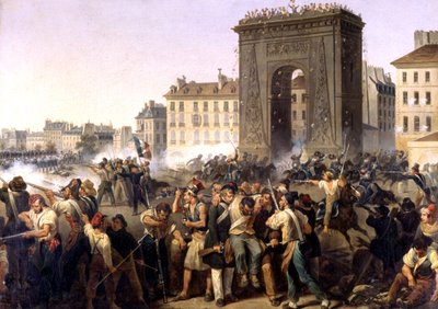 Assaut à la porte Saint-Denis, peinture 1830 - Hippolyte Lecomte