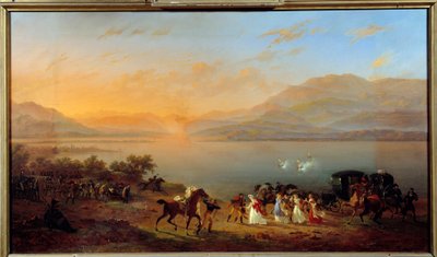 Attaque de la voiture de Joséphine de Beauharnais, Madame Bonaparte, sur les rives du lac de Garde, par des bateaux autrichiens, le 30 juillet - Hippolyte Lecomte