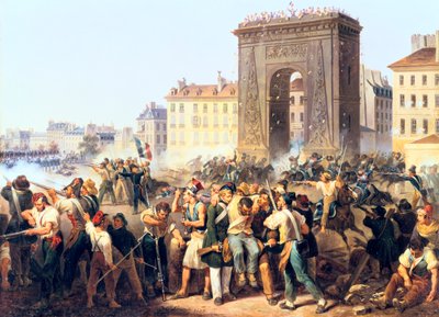 Bataille à la Porte St Denis, 28 juillet 1830, Paris - Hippolyte Lecomte