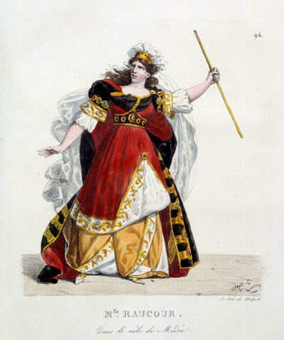 Actrice française Mademoiselle Raucourt (morte en 1815) dans le rôle de Médée à la Comédie-Française; Lithographie par Hippolyte Lecomte (1781-1857) - Hippolyte Lecomte