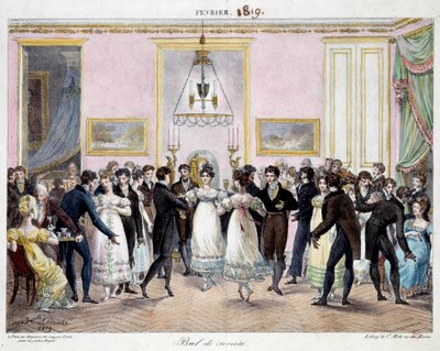 Bal de société à Paris au magasin de crayons Conté, place du Palais-Royal en février 1819 Lithographie d