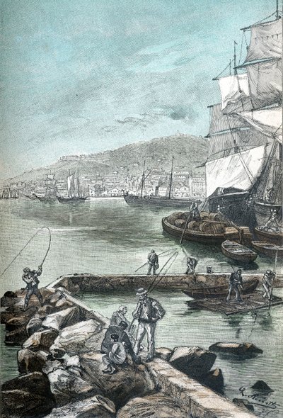 Illustration en chromotypographie pour « Clovis Dardentor » de Jules Verne, gravure de L. Benett pour l