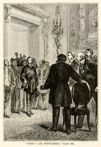 Me voici messieurs, dit-il, de Le Tour du Monde en Quatre-vingts Jours par Jules Verne (1828-1905) gravé par Henri-Théophile Hildebrand (1824-97), 1873 - Hippolyte Leon after Benett
