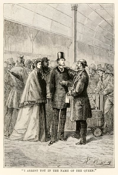Je vous arrête au nom de la Reine, de Le Tour du Monde en Quatre-vingts Jours par Jules Verne (1828-1905), 1873 - Hippolyte Leon after Benett