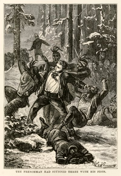 Le Français en avait assommé trois avec ses poings, de Le Tour du Monde en Quatre-vingts Jours par Jules Verne (1828-1905) gravé par Henri-Théophile Hildebrand (1824-97), 1873 - Hippolyte Leon after Benett
