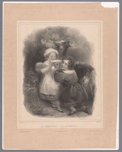 Deux enfants avec une chèvre buvant du lait de chèvre - Hippolyte Louis Garnier