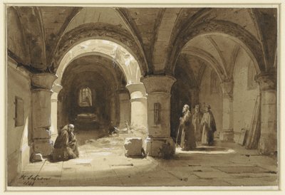 Voûtes du monastère avec des moines - Hippolyte Victor Valentin Sebron