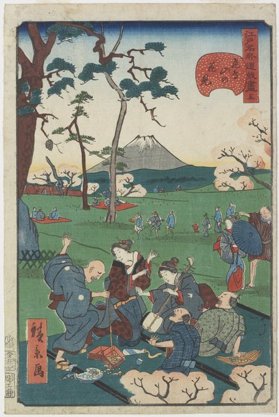 No.5, Observation des cerisiers en fleurs à Asuka Hill - Hirokage Utagawa