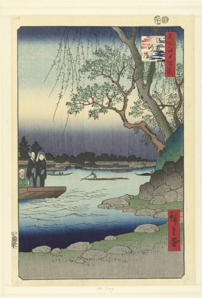 La rive Onmaya (Onmayagashi) (Honderd beroemde gezichten op Edo) (Meisho Edo hyakkei) - Hiroshige (I) , Utagawa