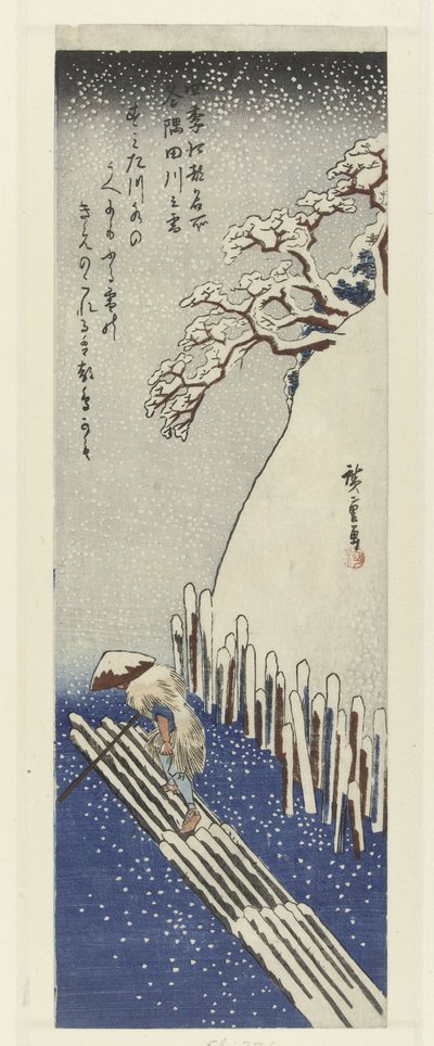 Hiver, neige sur la rivière Sumida, Beroemde plekken in Edo in de vier seizoenen (série) - Hiroshige (I) , Utagawa