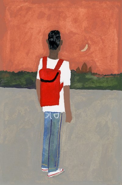 Un voyageur portant un sac à dos rouge, 2016 - Hiroyuki Izutsu