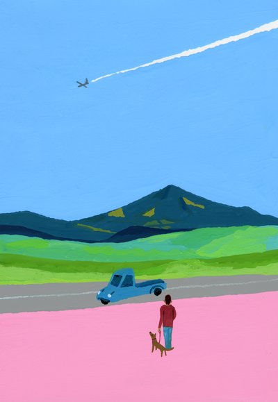 Avion et camionnette et chien et prairie - Hiroyuki Izutsu