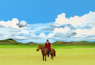 Steppes mongoles et personnes à cheval - Hiroyuki Izutsu