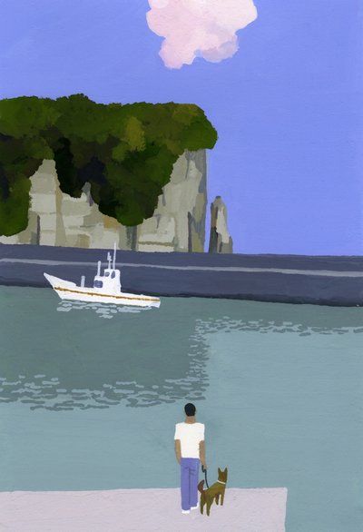 Nuages roses et bateaux de pêche - Hiroyuki Izutsu