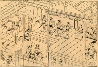 Performance de Kabuki dans le lit de la rivière Shijo, 1658, 1924 - Hishikawa Moronobu