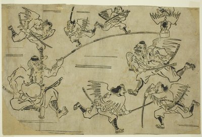 Le roi Tengu entraînant ses élèves, c.1690 - Hishikawa Moronobu