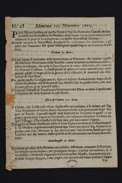 Gazzetta di Mantova - le plus ancien journal italien, 1665 - Historic Object
