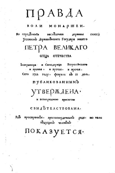 Page de couverture du traité de Théophane Prokopovitch La Vérité sur la Volonté des Monarques, 1722 - Historical Document