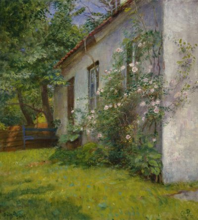 House with rose bush, Sandø - Hjalmer Eilif Emanuel Peterssen