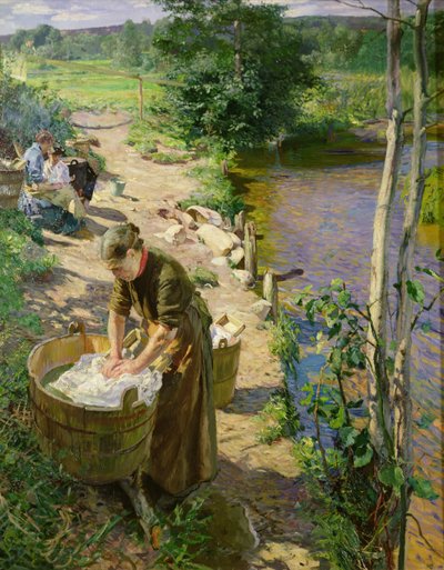 Lessive au bord de la rivière, Sandvika - Hjalmer Eilif Emanuel Peterssen