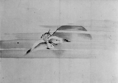 Grue et soleil - Hokusai School.