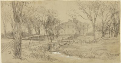 Grande maison, ruisseau et pont - Homer Dodge Martin