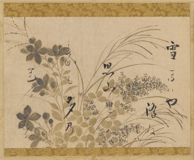 Fleurs, herbes et un poème, période Edo, 1615-1637 - Hon