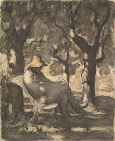 Un homme lisant dans un jardin recto..., vers 1865 - Honoré Daumier