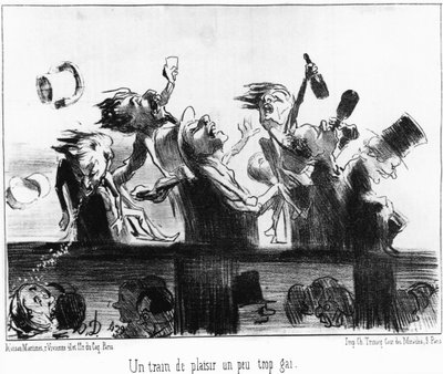 Un train amusant un peu trop joyeux: tiré de Les trains de Plaisir, série de caricatures sur les chemins de fer par Honoré Daumier. Charivari - Honoré Daumier