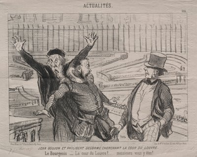 Actualités, planche 164 : Jean Goujon et Philibert Delorme cherchant la cour du Louvre - Honoré Daumier