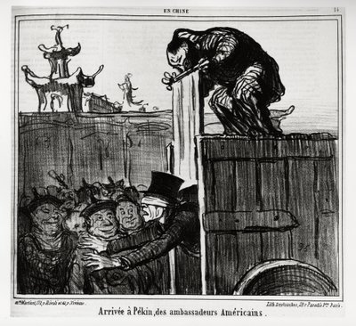 Arrivée à Pékin des ambassadeurs américains. Dans la série En Chine, illustration par Honoré Daumier (1808-1879), publié dans « Charivari », daté du 13 octobre 1859 - Honoré Daumier