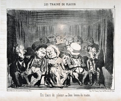 Œuvre de Honoré Daumier (1808-1879) Charivari date de 1852 : Série LES TRAINS DE PLAISIR -Un train de plaisir. - Deux heures du matin. MUSÉE DES BEAUX-ARTS - PALAIS LONGCHAMP, MARSEILLE - Honoré Daumier