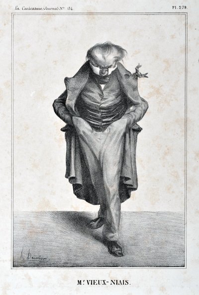 Œuvre de Honoré Daumier (1808-1879). Charivari daté de 1833 : Série Célébrités de la Caricature « M. Vieux-Niais ». MUSEE DES BEAUX ARTS - PALAIS LONGCHAMP, MARSEILLE. - Honoré Daumier