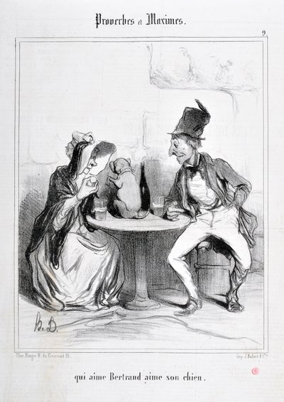 Œuvre de Honoré Daumier (1808-1879). Charivari datant de 1840 : Série PROVERBES ET MAXIMES qui aime Bertrand aime son chien MUSEE DES BEAUX ARTS - PALAIS LONGCHAMP, MARSEILLE - Honoré Daumier