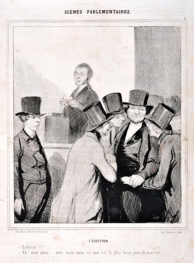 Œuvre de Honoré Daumier (1808-1879). Charivari date de 1843 : Série SCÈNES PARLEMENTAIRES. L